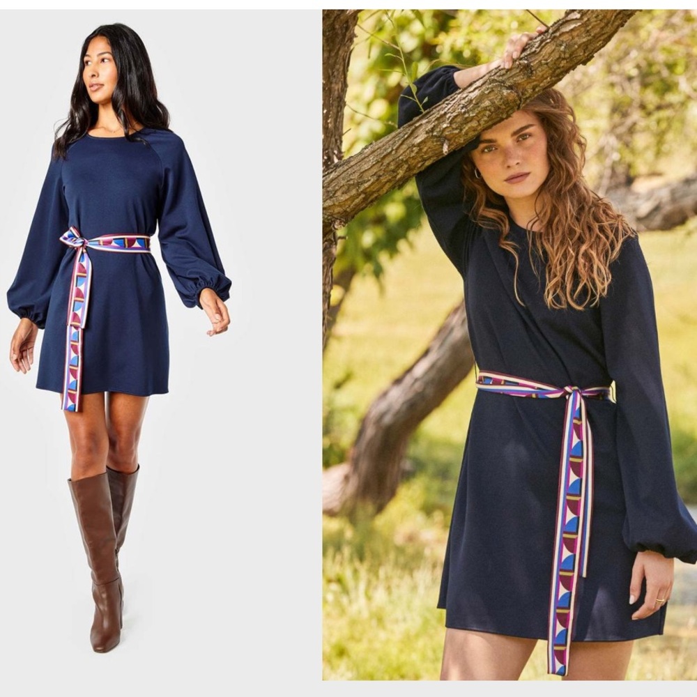 Cartolina Emma Ponte Raglan Sleeve Dress in Navy Blue Size XS Classic Party NEW